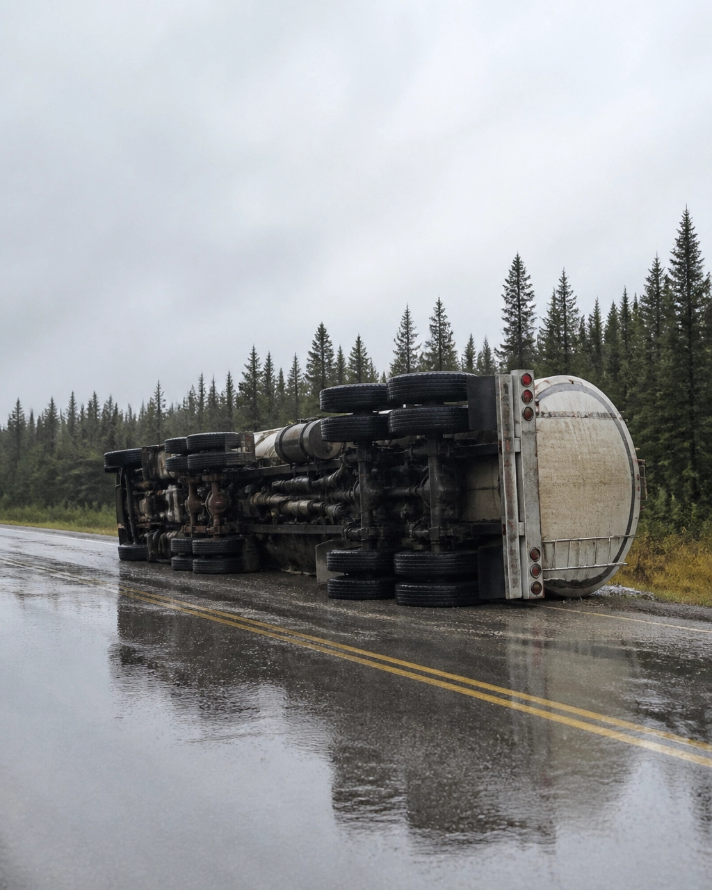 Bulk fluid truck rolled over on a rural highway, illustrating why live load training matters